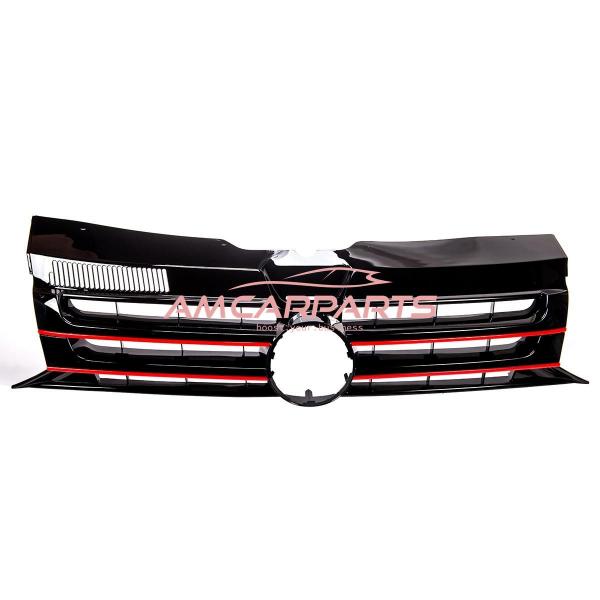 Upgrade Design Kühlergrill in Schwarz glänzend mit roten Streifen, für VW Transporter T5.1 Facelift 2009-2015