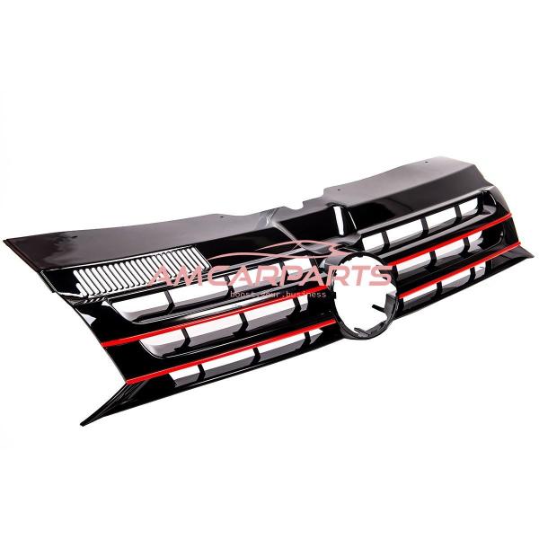 Upgrade Design Kühlergrill in Schwarz glänzend mit roten Streifen, für VW Transporter T5.1 Facelift 2009-2015