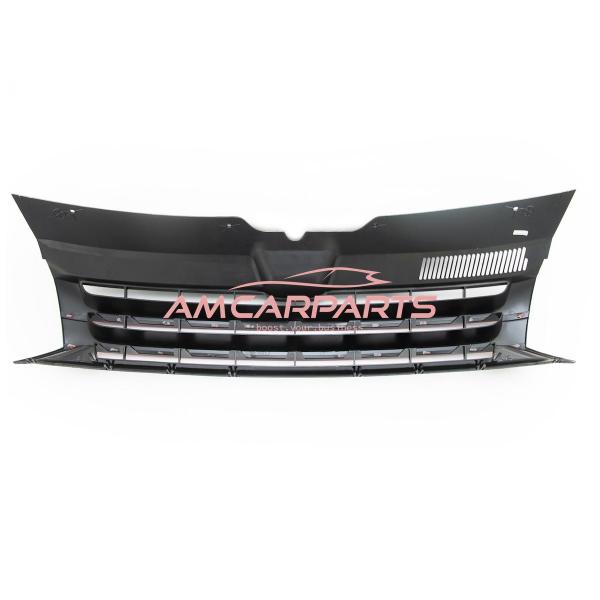 Upgrade Design Kühlergrill für Volkswagen T5 09-15 Hochglanz-schwarz mit Roter Zierleiste ohne Emblemhalter