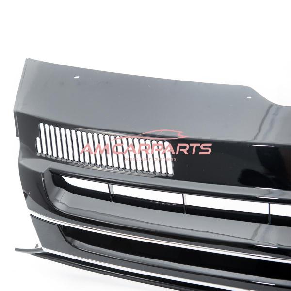 Upgrade Design Kühlergrill für Volkswagen T5 09-15 Hochglanz-schwarz mit Chrom Zierleiste ohne Emblemhalter