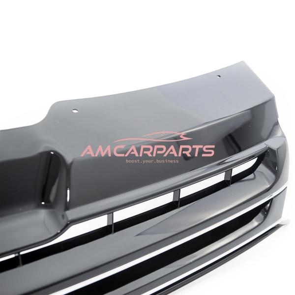 Upgrade Design Kühlergrill für Volkswagen T5 09-15 Hochglanz-schwarz mit Chrom Zierleiste ohne Emblemhalter