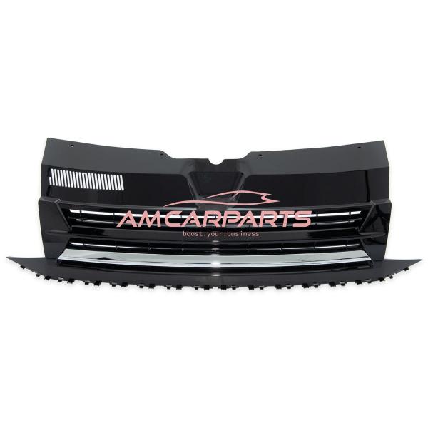 Upgrade Design Kühlergrill für Volkswagen T6 15-19 Hochglanz-schwarz mit Chromleiste ohne Emblemhalter