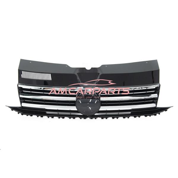 Upgrade Design Kühlergrill für Volkswagen T6 15-19 Hochglanz-schwarz mit Chrom Leiste und Emblemhalter
