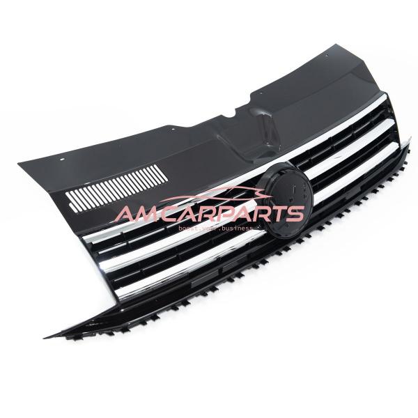 Upgrade Design Kühlergrill für Volkswagen T6 15-19 Hochglanz-schwarz mit Chrom Leiste und Emblemhalter