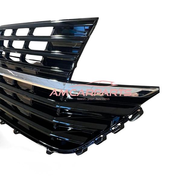 Upgrade Design Kühlergrill Schwarz glänzend mit chrom Zierstreifen und Emblemhalter für VW T6.1 Multivan 2019-2024