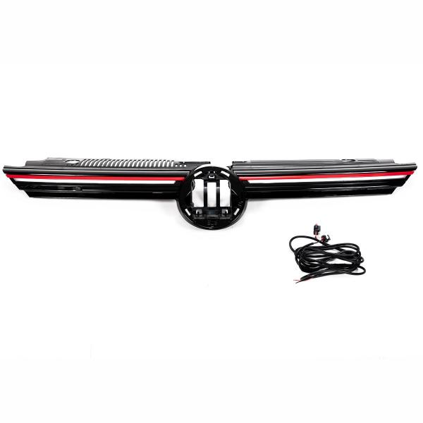 Upgrade Design Kühlergrill schwarz mit roten Zierstreifen für VW Golf 8 GTI  2019+