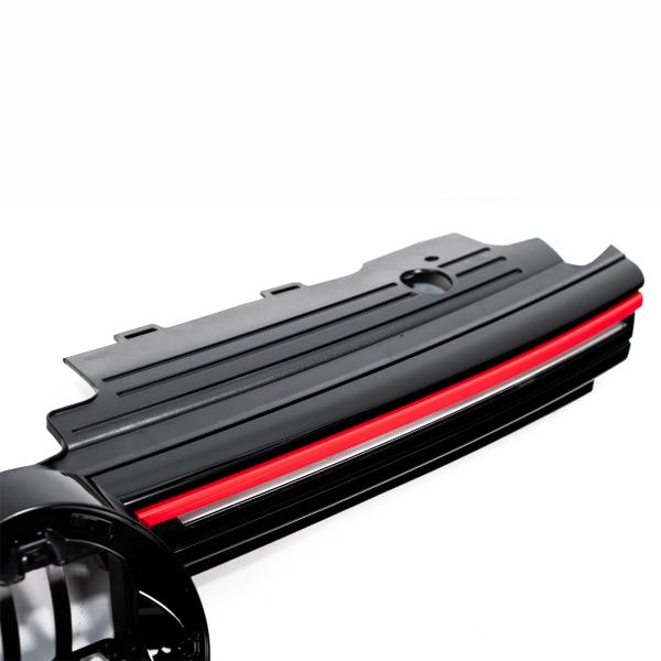 Upgrade Design Kühlergrill schwarz mit roten Zierstreifen für VW Golf 8 GTI  2019+