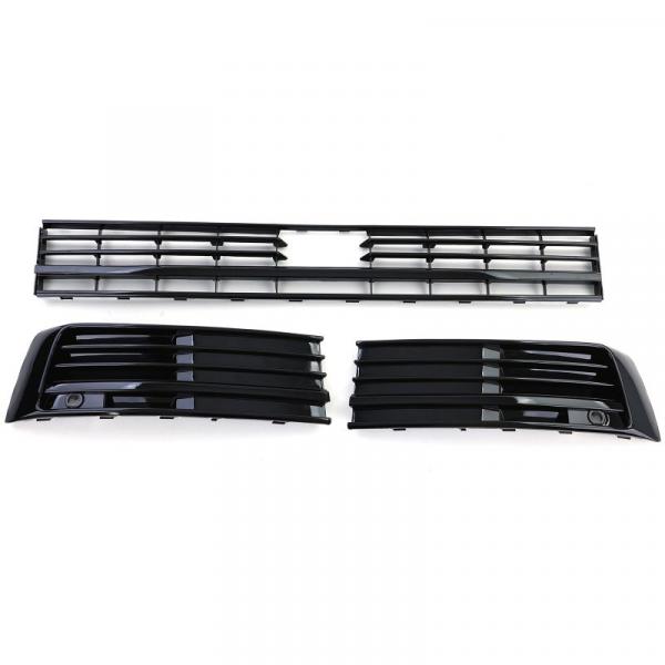 Paket-Upgrade Design Kühlergrill + Set Gitter Grill Einsatz Stoßstange vorne unten Hochglanz Schwarz-für Volkswagen T6 mit ACC 15-19 Hochglanz-schwarz