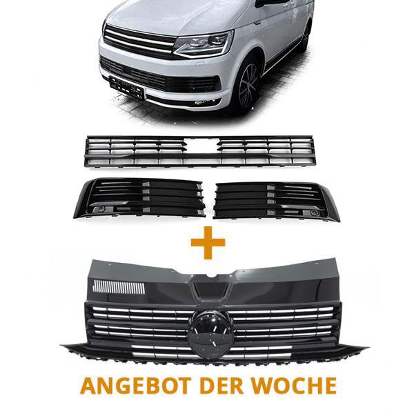 Paket-Upgrade Design Kühlergrill + Set Gitter Grill Einsatz Stoßstange vorne unten Hochglanz Schwarz-für Volkswagen T6 mit ACC 15-19 Hochglanz-schwarz