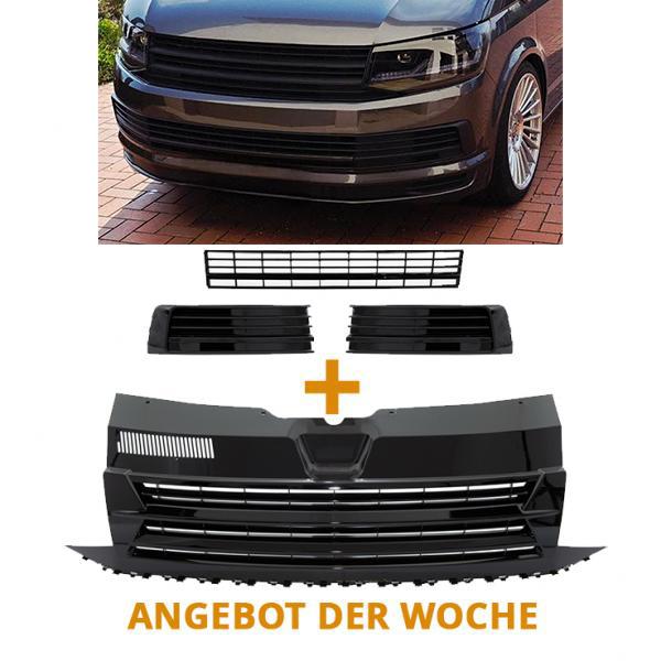 Paket-Upgrade Design Kühlergrill + Set Gitter Grill Einsatz Stoßstange vorne unten Hochglanz Schwarz-für Volkswagen T6 15-19 Hochglanz-schwarz