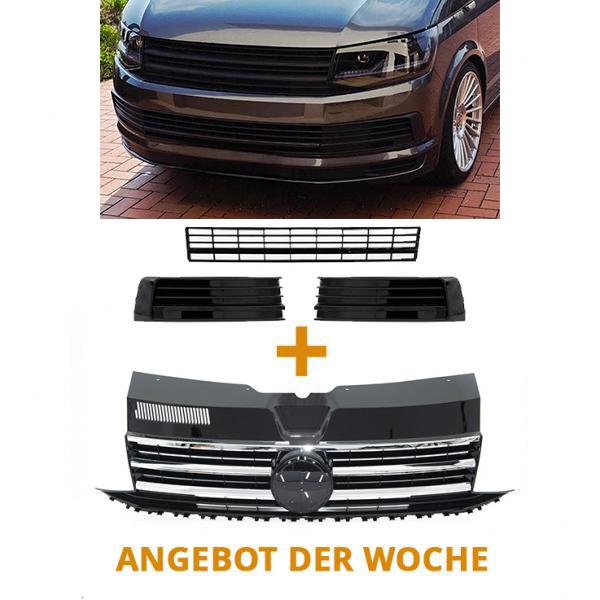 Paket-Upgrade Design Kühlergrill + Set Gitter Grill Einsatz Stoßstange vorne unten Hochglanz Schwarz-für Volkswagen T6 15-19 Hochglanz-schwarz