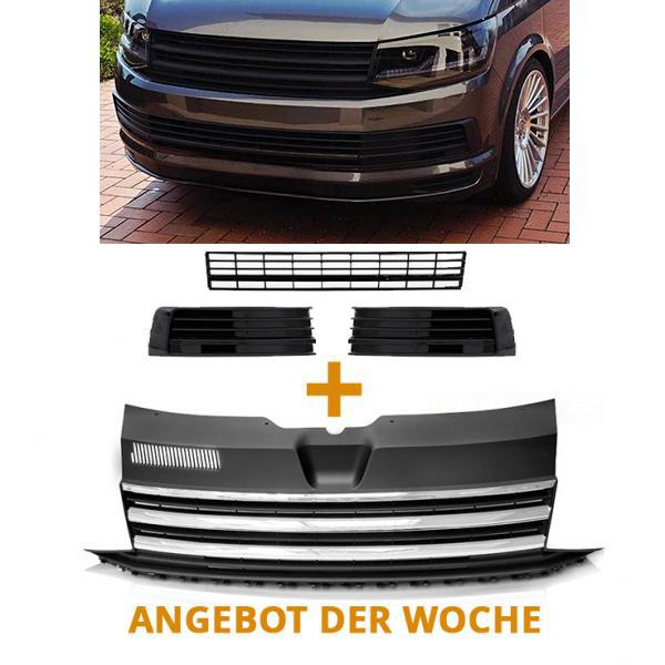 Paket-Upgrade Design Kühlergrill + Set Gitter Grill Einsatz Stoßstange vorne unten Hochglanz Schwarz-für Volkswagen T6 15-19 Hochglanz-schwarz