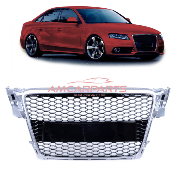 Upgrade Design Sportgrill / Kühlergrill für Audi A4 B8 08-12 Silber/Hochglanz-schwarz in Wabendesign