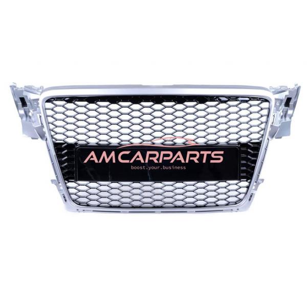 Upgrade Design Sportgrill / Kühlergrill für Audi A4 B8 08-12 Silber/Hochglanz-schwarz in Wabendesign