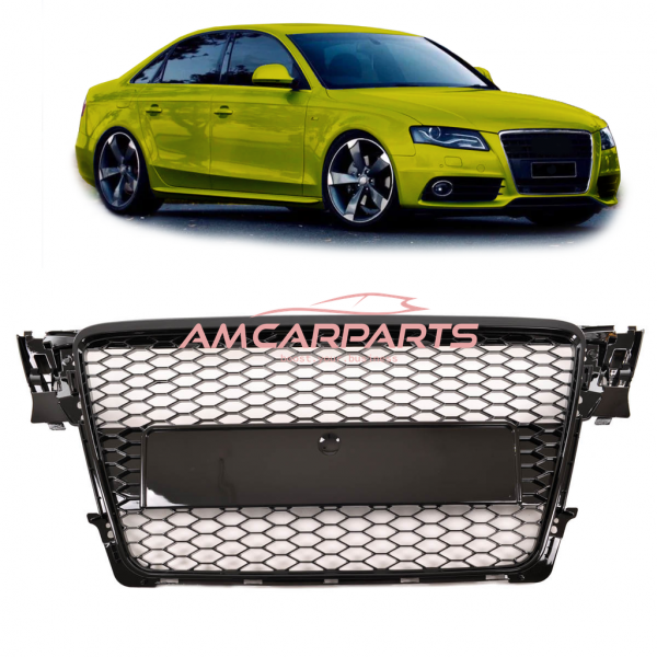 Upgrade Design Sportgrill / Kühlergrill für Audi A4 B8 08-12 Hochglanz-schwarz in Wabendesign