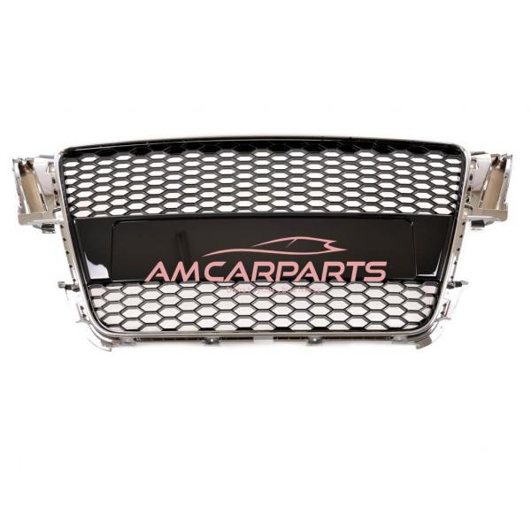 Upgrade Sportgrill / Kühlergrill für Audi A5 (8T) Coupe Cabrio Sportback 07-11 Chrom / Hochglanz-schwarz in Wabendesign
