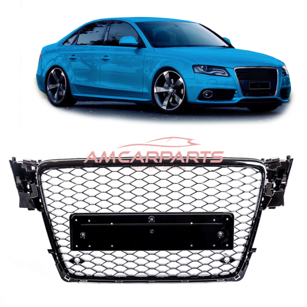 Upgrade Design Sportgrill / Kühlergrill für Audi A4 B8 08-12 Hochglanz-schwarz in Wabendesign