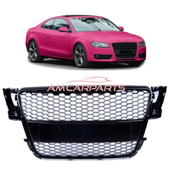 Upgrade Sportgrill / Kühlergrill für Audi A5 (8T) Coupe Cabrio Sportback 07-11Hochglanz-schwarz in Wabendesign