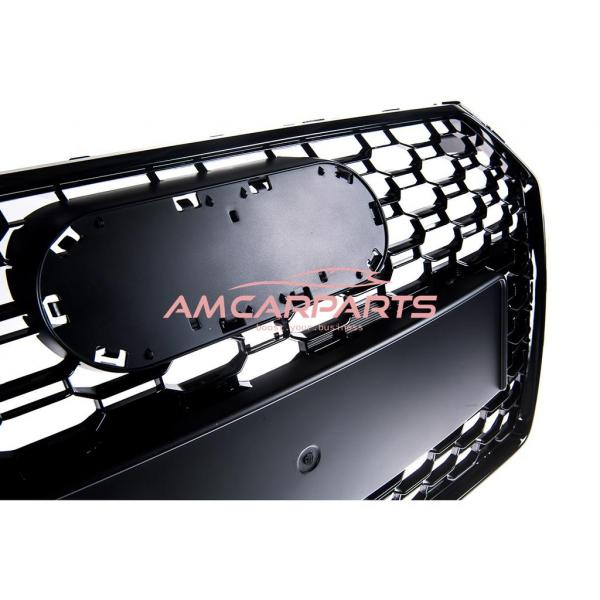Upgrade Design Sportgrill / Kühlergrill für Audi A4 B9 (8W) 15-19 Hochglanz schwarz in Wabendesign mit Emblemhalter