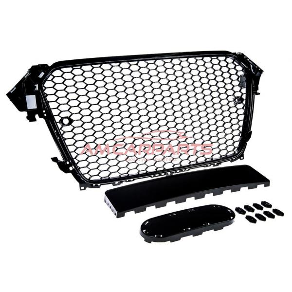 Upgrade Design Sportgrill / Kühlergrill für Audi A4 B8 Facelift 13-16 Hochglanz-schwarz in Wabendesign mit Emblemhalter