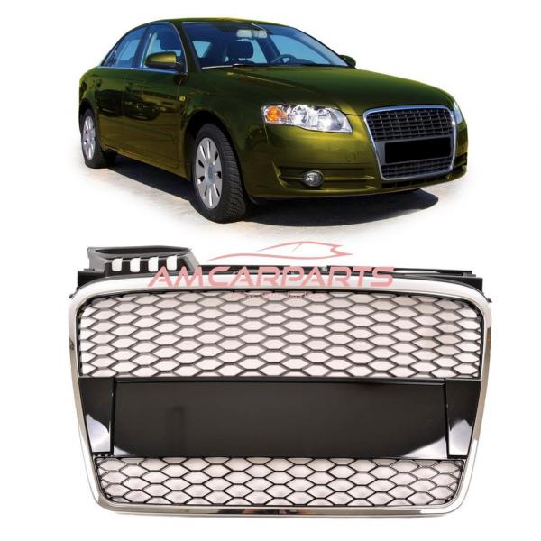 Upgrade Design Sportgrill / Kühlergrill für Audi A4 B7 05-08 chrom/schwarz in Wabengitter Optik