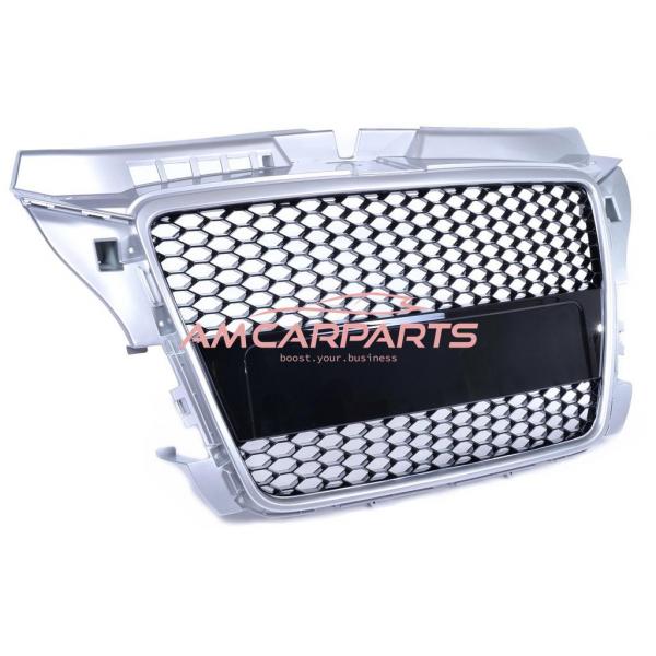 Upgrade Design Sportgrill / Kühlergrill für Audi A3 8P Facelift 08-12 Silber/Hochglanz-schwarz in Wabengitter Optik