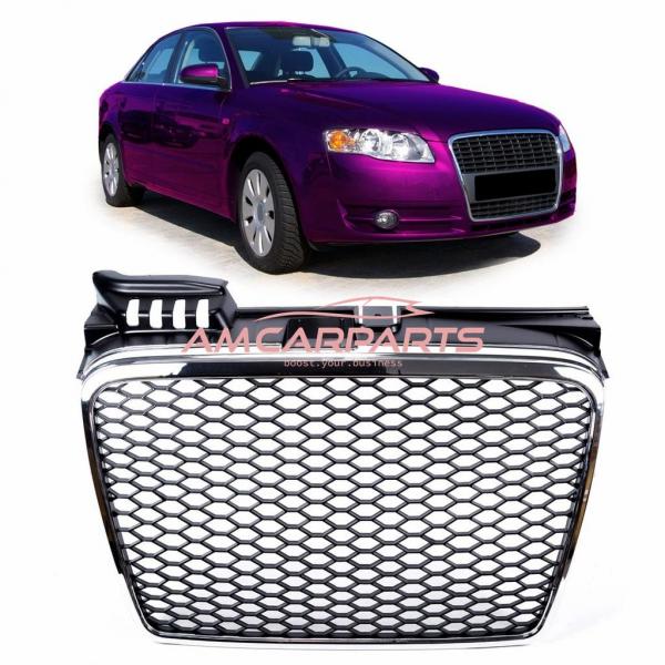 Upgrade Design Sportgrill / Kühlergrill für Audi A4 B7 05-08 chrom/schwarz in Wabengitter Optik