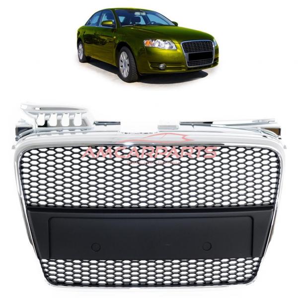 Upgrade Design Sportgrill / Kühlergrill für Audi A4 B7 05-08 chrom/schwarz in Wabengitter Optik