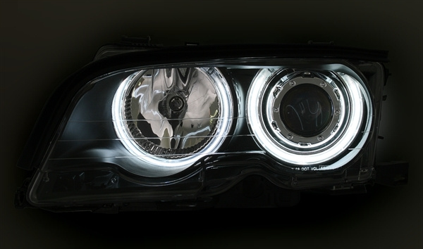 CCFL Angel Eyes Scheinwerfer Set inkl. Blinker für BMW 3er E46 Coupe / Cabrio 98-01 schwarz Set