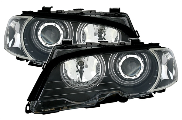 CCFL Angel Eyes Scheinwerfer Set inkl. Blinker für BMW 3er E46 Coupe / Cabrio 98-01 schwarz Set
