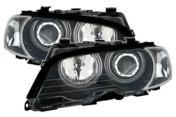 Angel Eyes Scheinwerfer für 3er BMW E46 1998-2001 H7 Halogen Schwarz +  Blinker