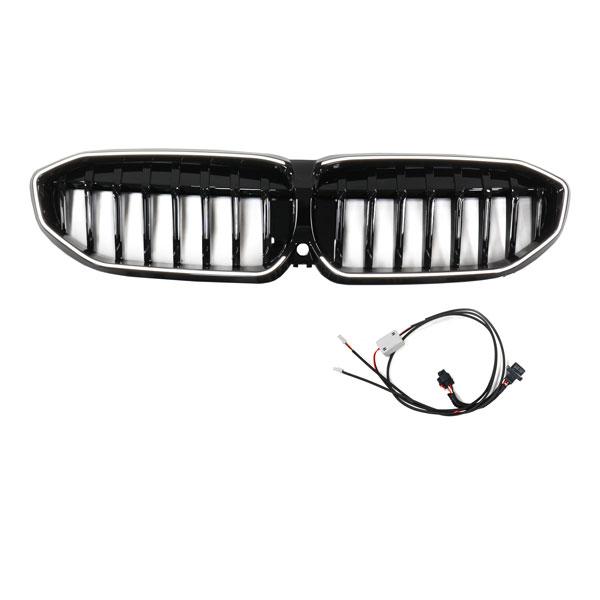 LED-Kühlergrill mit einer Lamelle in Hochglanzschwarz für BMW 3er G20 2019-2022
