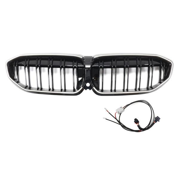 LED-Doppellamellen-Kühlergrill in Schwarz glänzend passend für BMW 3er G20 2019-2023