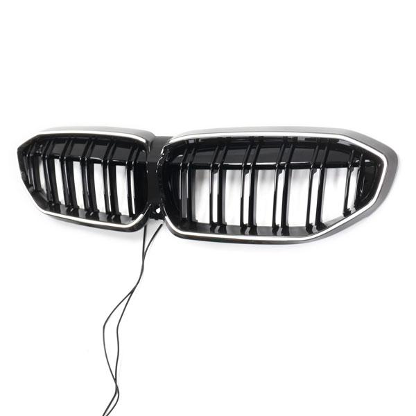 LED-Doppellamellen-Kühlergrill in Schwarz glänzend passend für BMW 3er G20 2019-2023