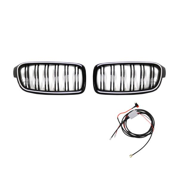 LED-Doppellamellen-Kühlergrill in Schwarz glänzend, passend für BMW 3er F30 2012–2019