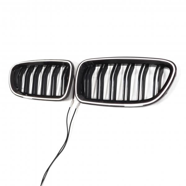 LED-Kühlergrill mit Doppellamellen in Schwarz glänzend für BMW 5er F10 2010–2017
