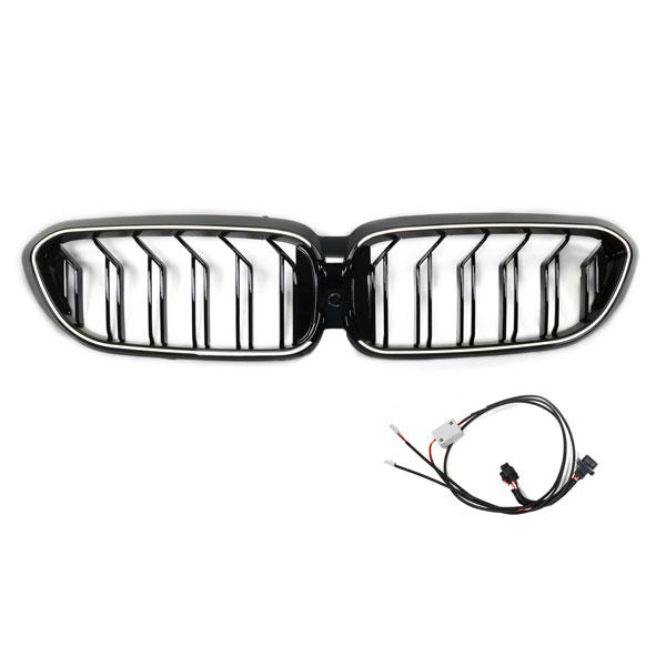LED-Doppellamellen-Kühlergrill in Schwarz glänzend, passend für BMW 5er G30 2017–2020, alt bis neu