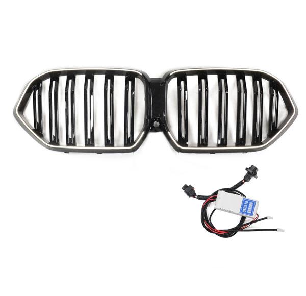 LED-Doppellamellen-Kühlergrill in Schwarz glänzend passend für BMW X6 Serie G06 2019–2023