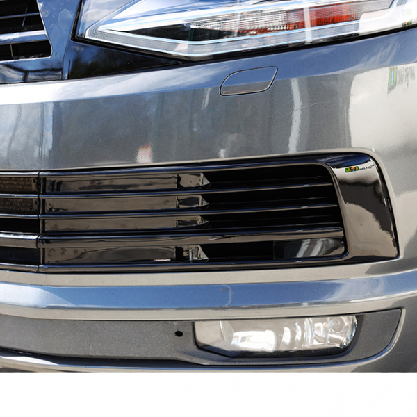 Set Gitter Grill Einsatz Stoßstange vorne unten Hochglanz Schwarz passt für VW T6 ab 2015-2019