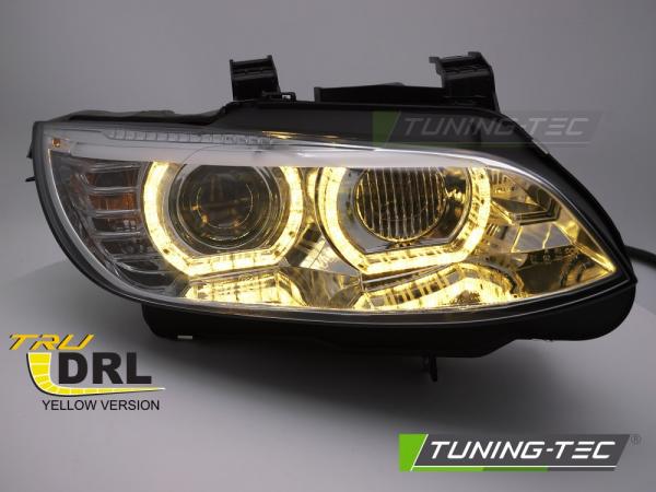 3D Xenon "YellowSign" LED Tagfahrlicht Angel Eyes Scheinwerfer für BMW 3er Coupe/Cabrio E92/E93 06-10 chrom