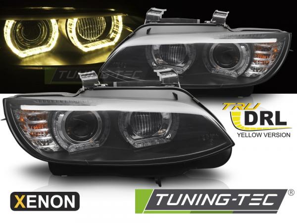 3D Xenon "YellowSign" LED Tagfahrlicht Angel Eyes Scheinwerfer für BMW 3er Coupe/Cabrio E92/E93 06-10 schwarz