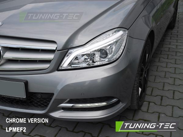 Upgrade Design Tagfahrlicht Scheinwerfer Set für Mercedes Benz C-Klasse W204 11-14 (Mopf) chrom