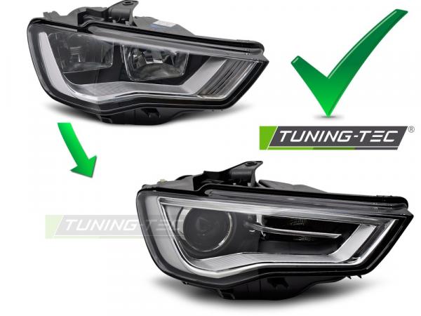 Xenon UPGRADE LED Tagfahrlicht Scheinwerfer Set für Audi A3 8V 12-16 schwarz/chrom (für werks. Halogen-Scheinwerfer)