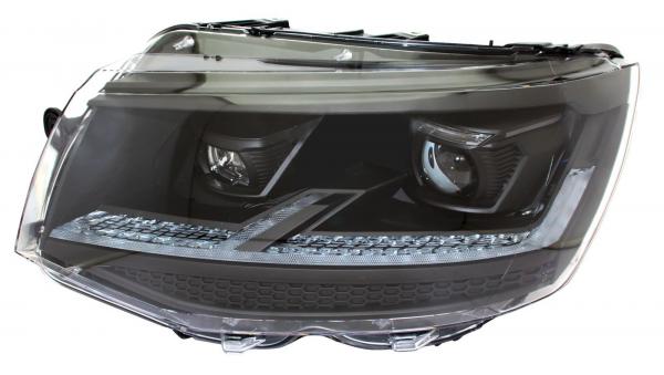 Bundle - Voll LED Tagfahrlicht Scheinwerfer mit dynamischen LED-Blinker - Black Edition + Paket-Upgrade Design Kühlergrill + Hochglanz Schwarz  passend für VW T6 15-19