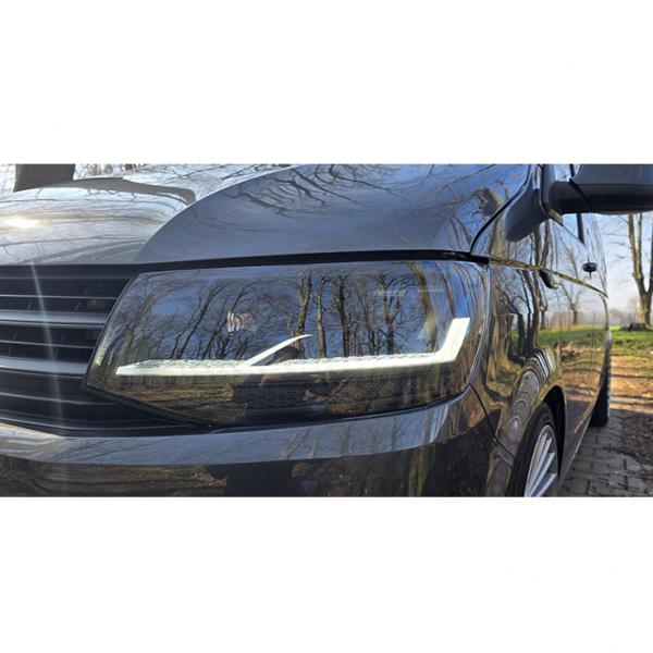 Bundle - Voll LED Tagfahrlicht Scheinwerfer mit dynamischen LED-Blinker - Black Edition + Paket-Upgrade Design Kühlergrill + Hochglanz Schwarz  passend für VW T6 15-19