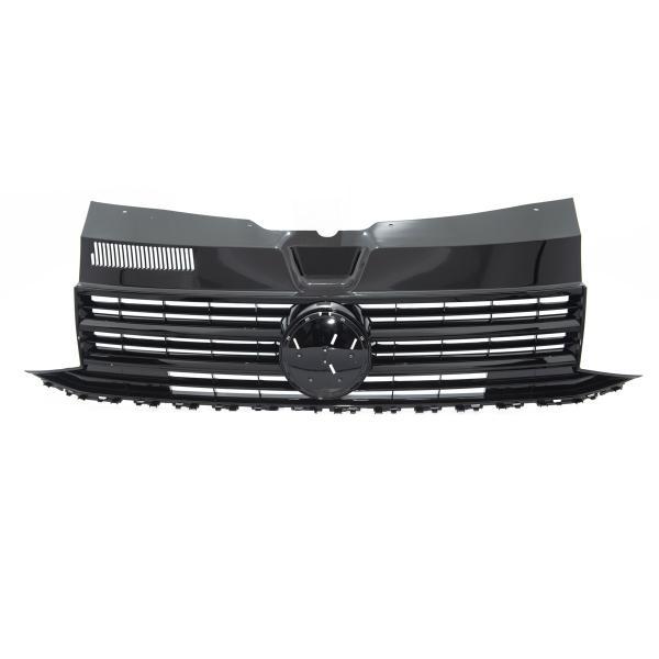 Bundle - Voll LED "Specialized" Tagfahrlicht Scheinwerfer mit LED-Blinker - Black Edition + Paket-Upgrade Design Kühlergrill + Hochglanz Schwarz + Set Gitter Grill Einsatz Stoßstange vorne unten Hochglanz Schwarz  passend für VW T6 15-19