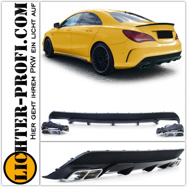 Upgrade Design Heckdiffusor + Endrohrblenden für Mercedes-Benz CLA C117 13-16 schwarz matt/glänzend (für AMG Line)