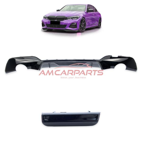 Upgrade Sport Design Heck Diffusor passend für BMW 3er G20 / G21 Vor-Facelift Limousine / Touring 18+ Hochglanz schwarz / Carbon-Optik
