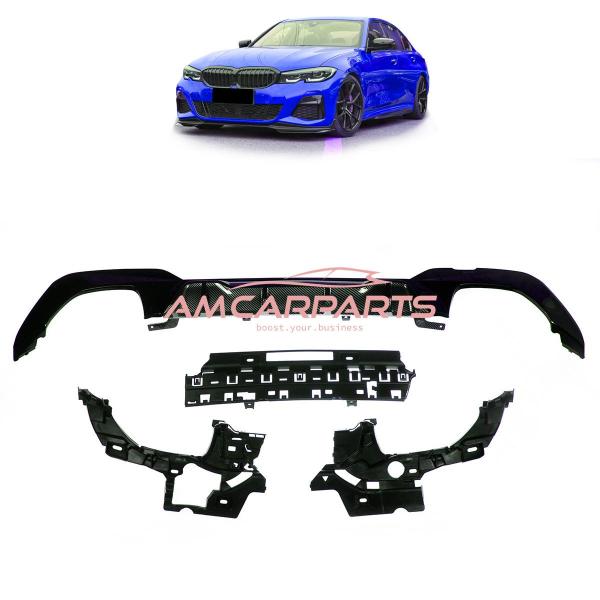 Upgrade Sport Design Heck Diffusor passend für BMW 3er G20 / G21 Vor-Facelift Limousine / Touring 18+ Hochglanz schwarz / Carbon-Optik