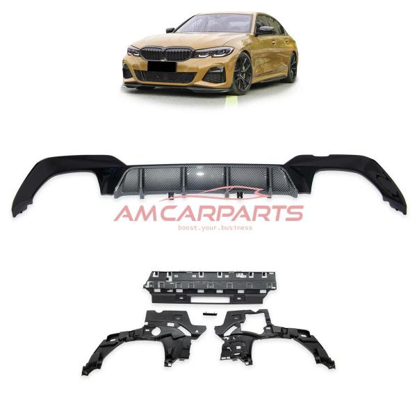 Upgrade Sport Design Heck Diffusor passend für BMW 3er G20 / G21 Vor-Facelift Limousine / Touring 18+ Matt schwarz / Carbon-Optik